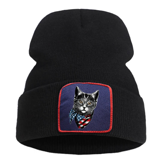 Knitted Hat Cat Print