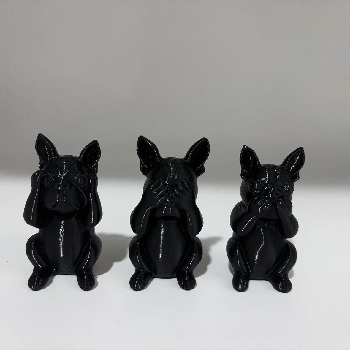 Three Wise French Bulldogs Figurines