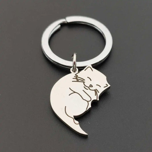 Couple de porte-clés chat de dessin animé en acier inoxydable