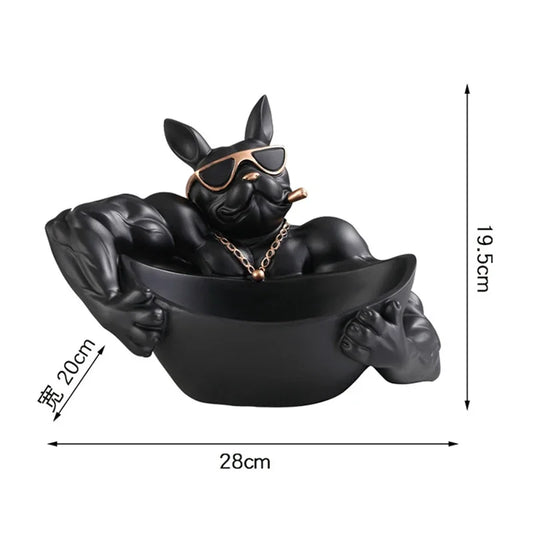 Muscular Black Dog Bowl Organizer