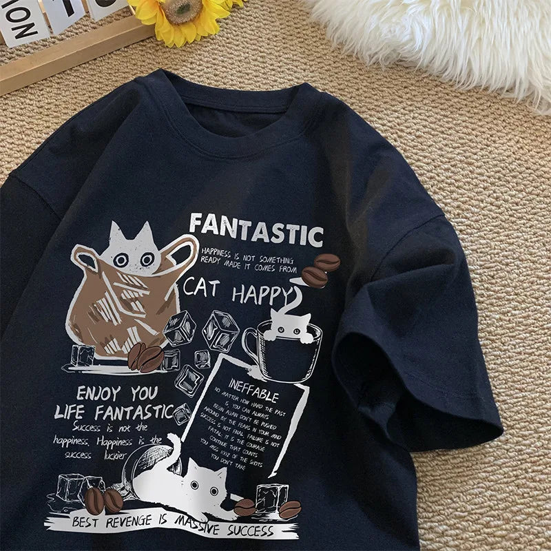 T-shirt sur le thème du chat heureux