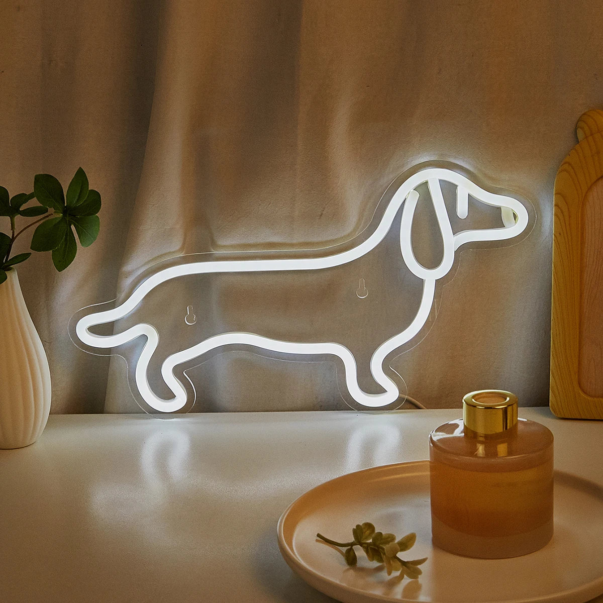 Insegna al neon luminosa del bassotto