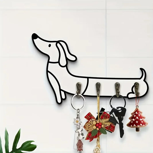 White Dachshund Wall Key Holder with Four Hooks