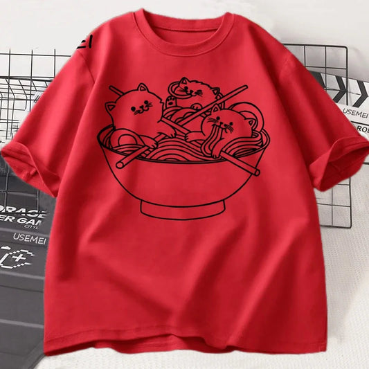 Camiseta japonesa de ramen de gato