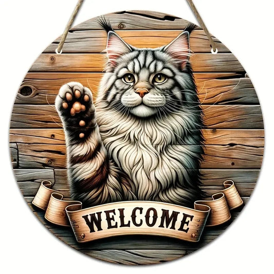 Cat Wooden Sign Welcome