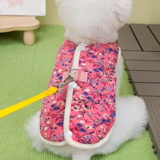 2. Latzhose für Hunde und Katzen, Winterkleidung für Hunde, modischer Blumenmantel für Welpen, warme Haustierjacke, Chihuahua, Yorkshire Terrier, Dackel, Plüsch-Hundewesten