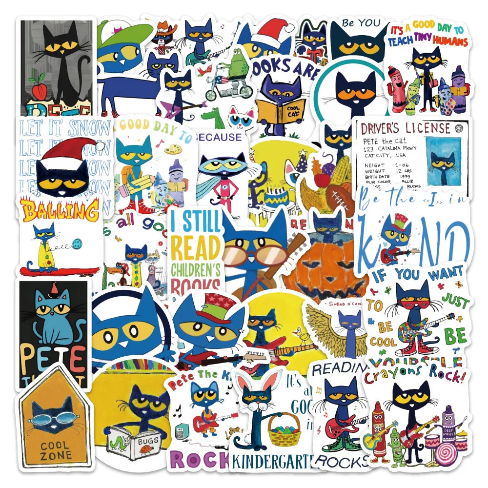 Playful Blue Cartoon Cat Sticker Pack