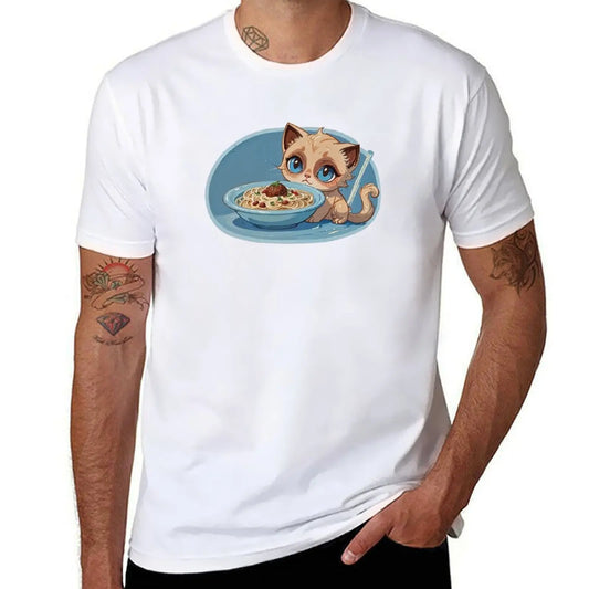 Siamkatze mit Pasta-Bowl-Shirt