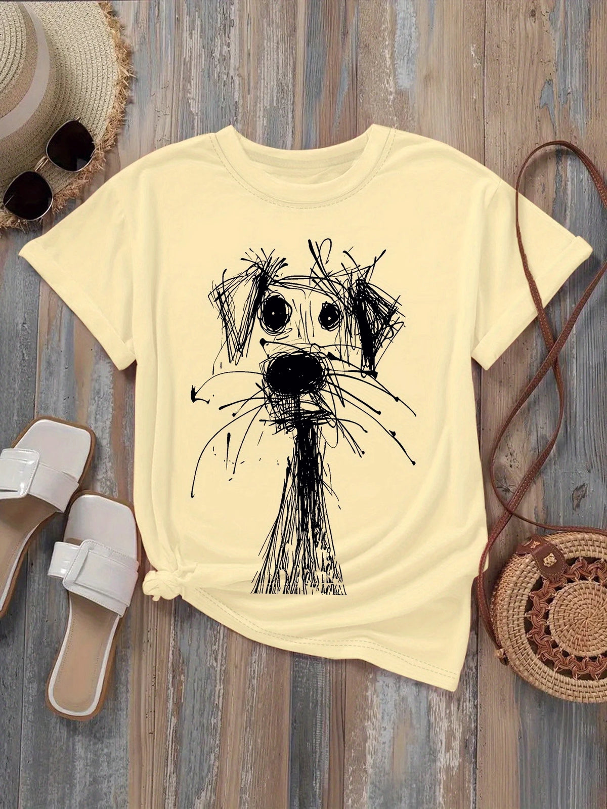 Women's Dog Sketch Graphic T-Shirt
