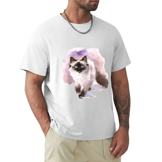Basic-T-Shirt mit siamesischer Katze
