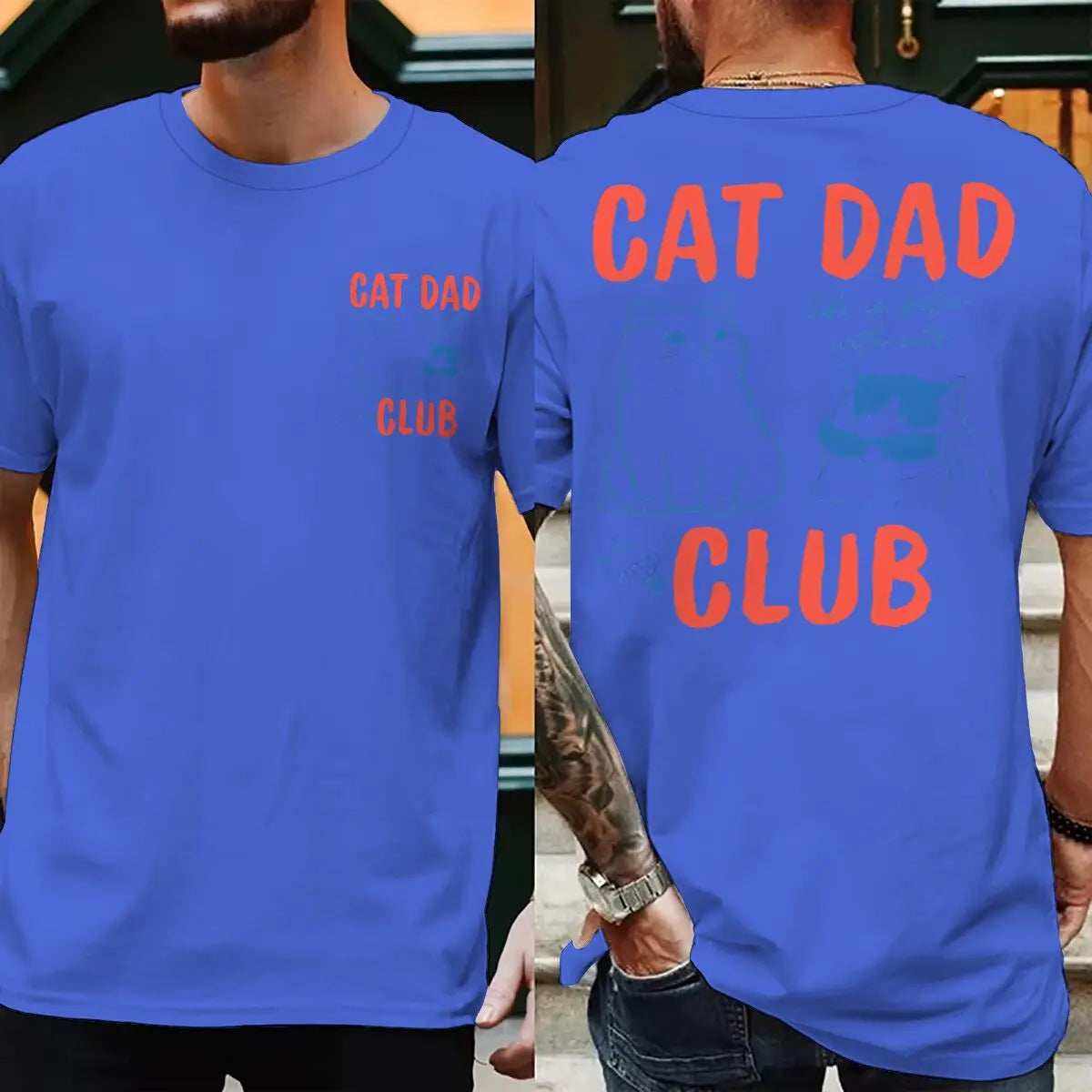 Cat Dad Club T-Shirt with Front and Back Graphics