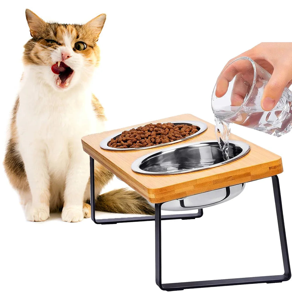 Elevated Bamboo Pet Feeding Station