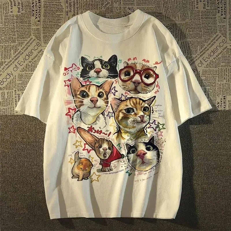 Camiseta retro americana con diseño de gato