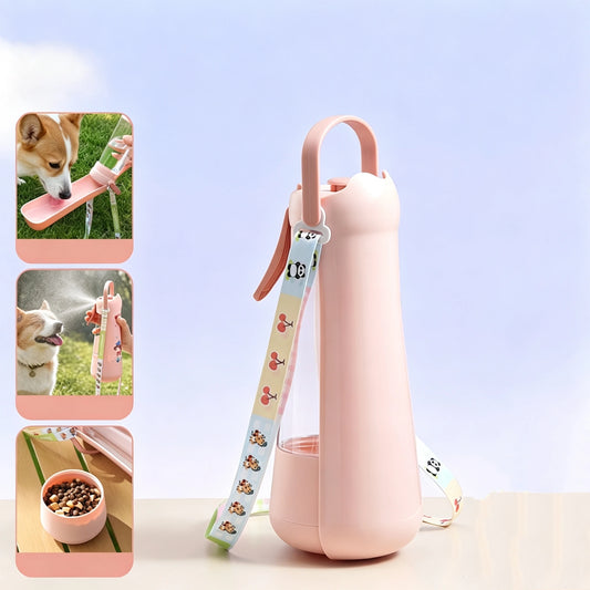 3-in-1 Pet Water Bottle with Spray and Food Storage