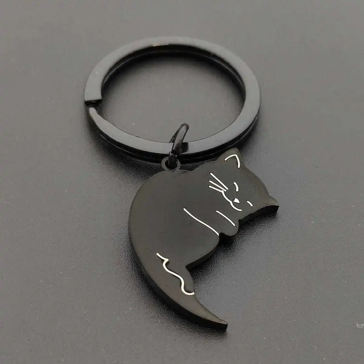 Couple de porte-clés chat de dessin animé en acier inoxydable