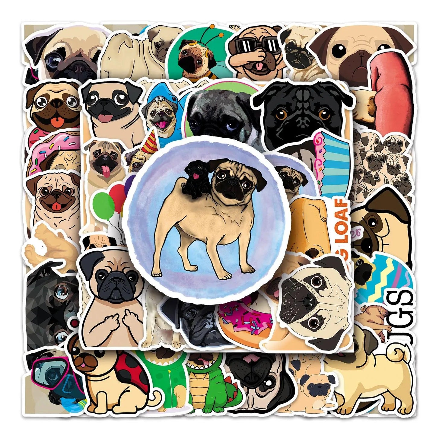Cartoon Pug Stickers Pack