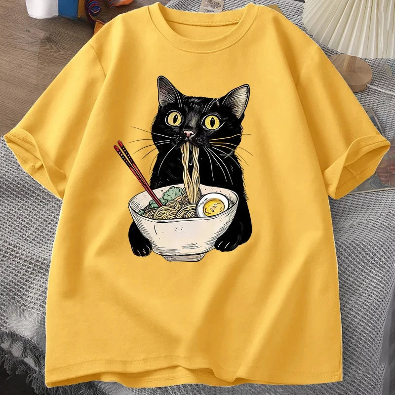 T-shirt Chat Nourriture Ramen