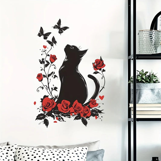 Cat Butterfly Floral Wall Stickers