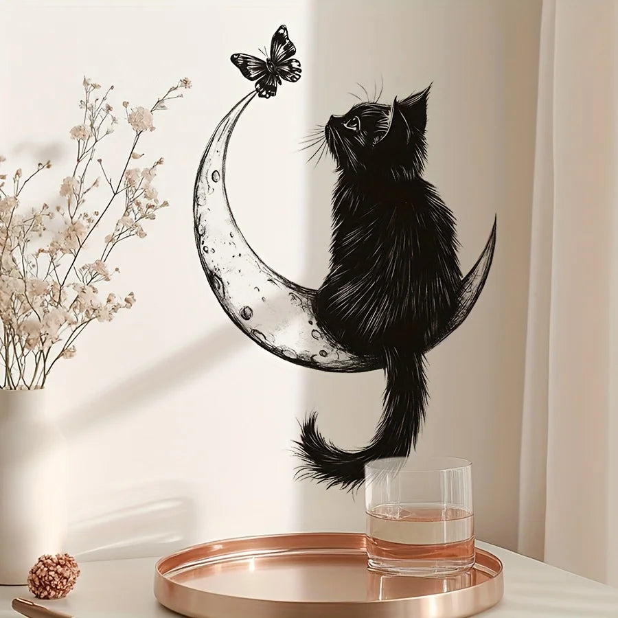 Kitten Moon with Butterfly Wall Sticker