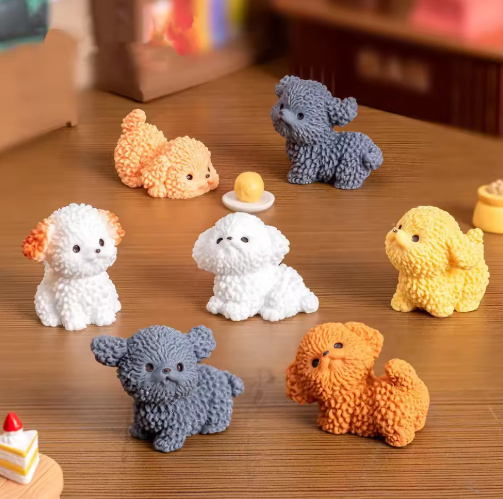 Tiny Fluffy Poodle Figurines