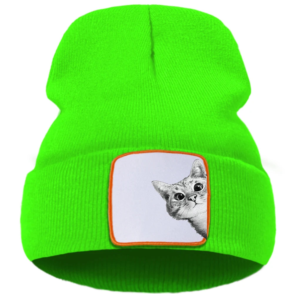 Cappello lavorato a maglia con stampa gatto