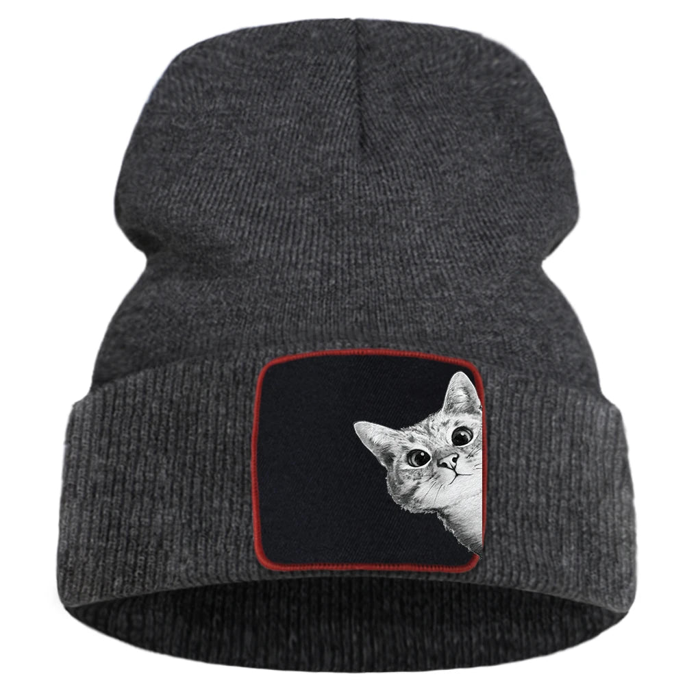 Cappello lavorato a maglia con stampa gatto
