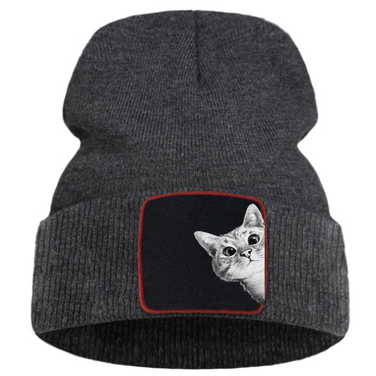 Knitted Hat Cat Print