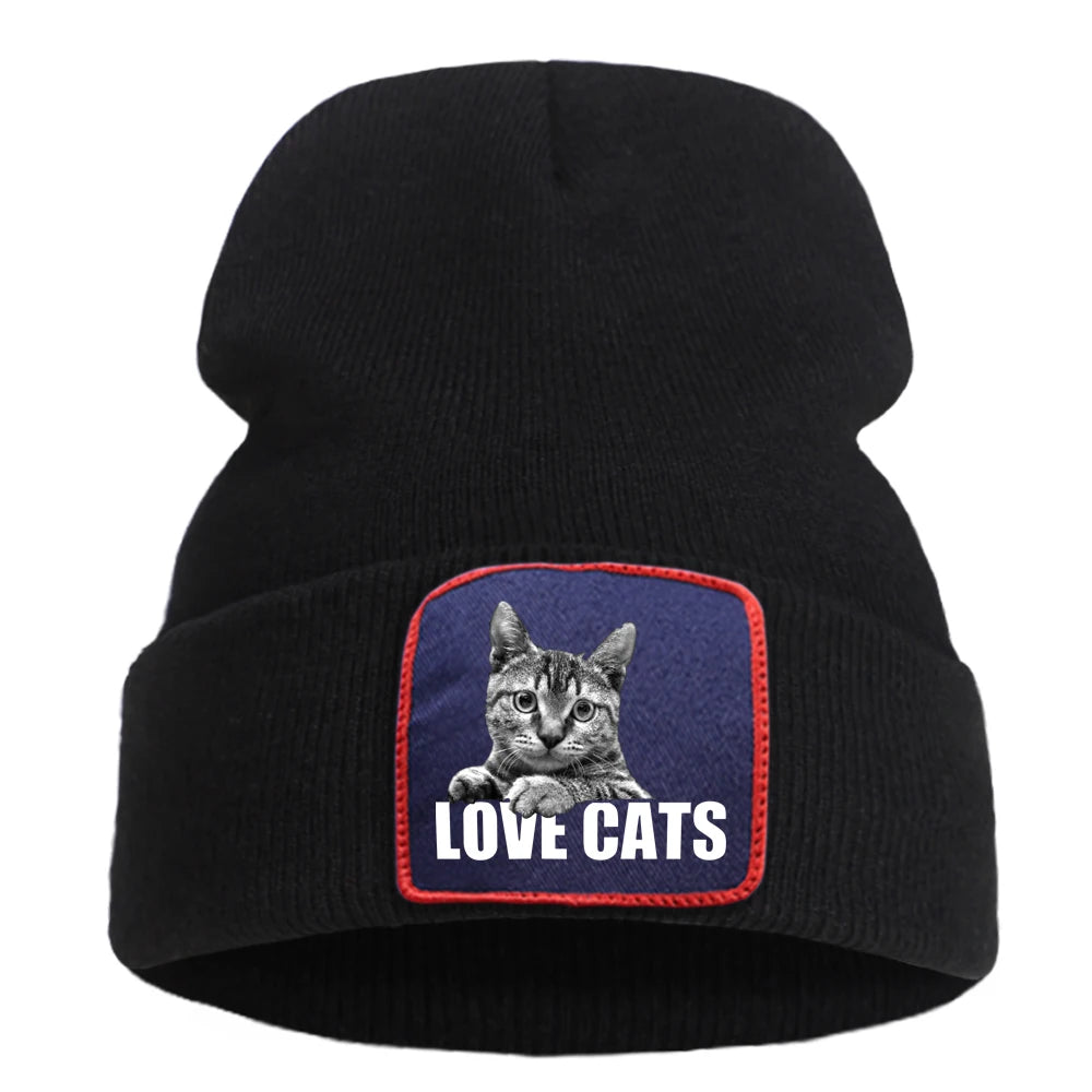 Cappello lavorato a maglia con stampa gatto