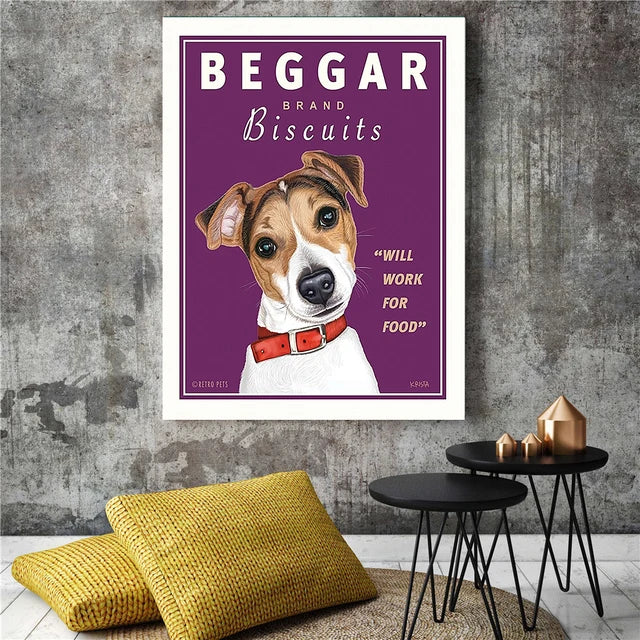 Impressions d’art mural de biscuit de chien vintage