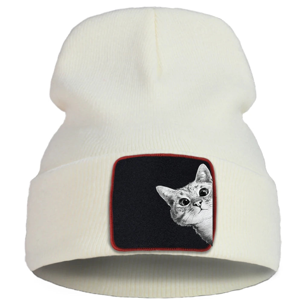 Cappello lavorato a maglia con stampa gatto