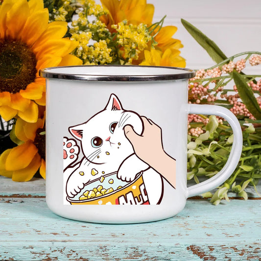 Cat Print Enamel Mug