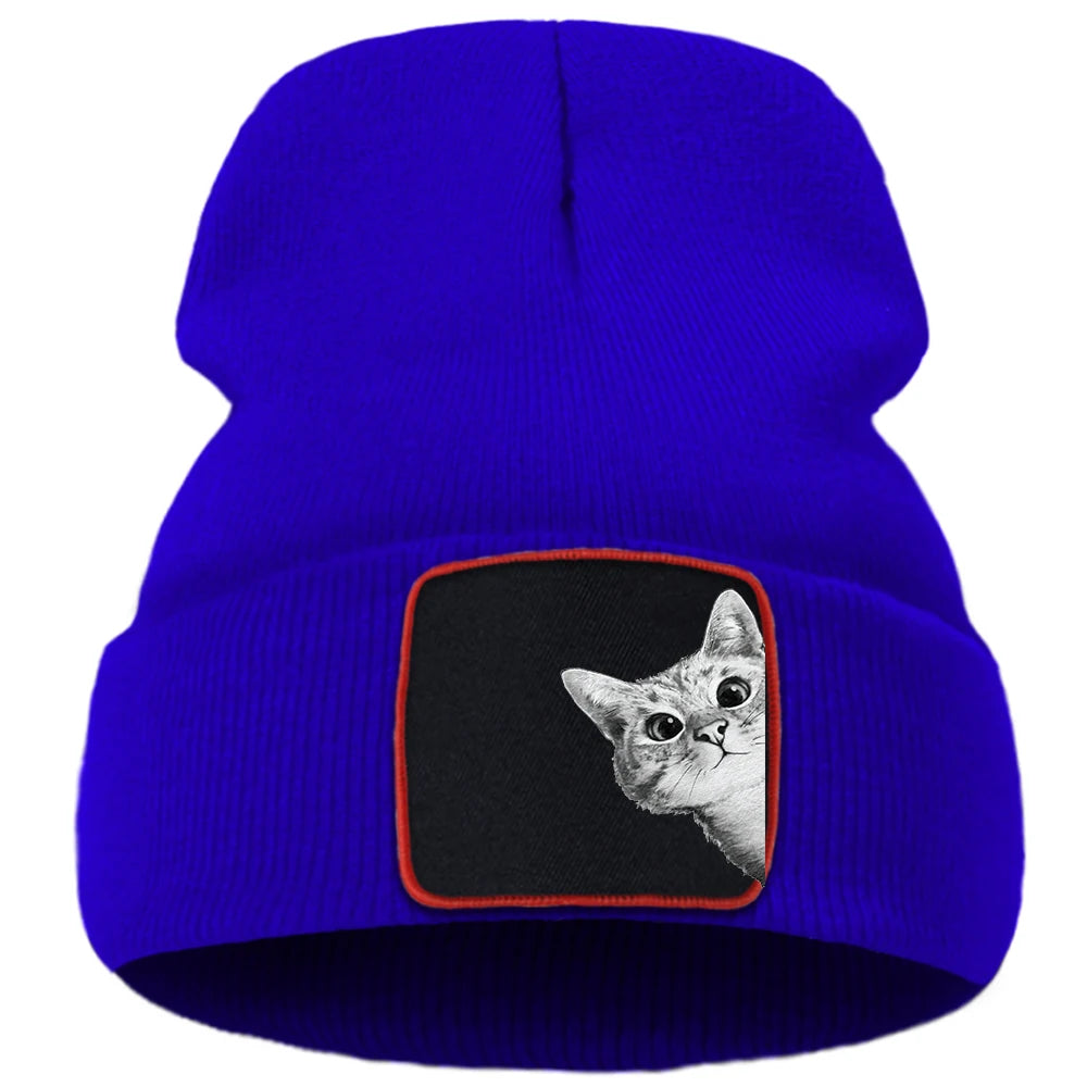 Cappello lavorato a maglia con stampa gatto