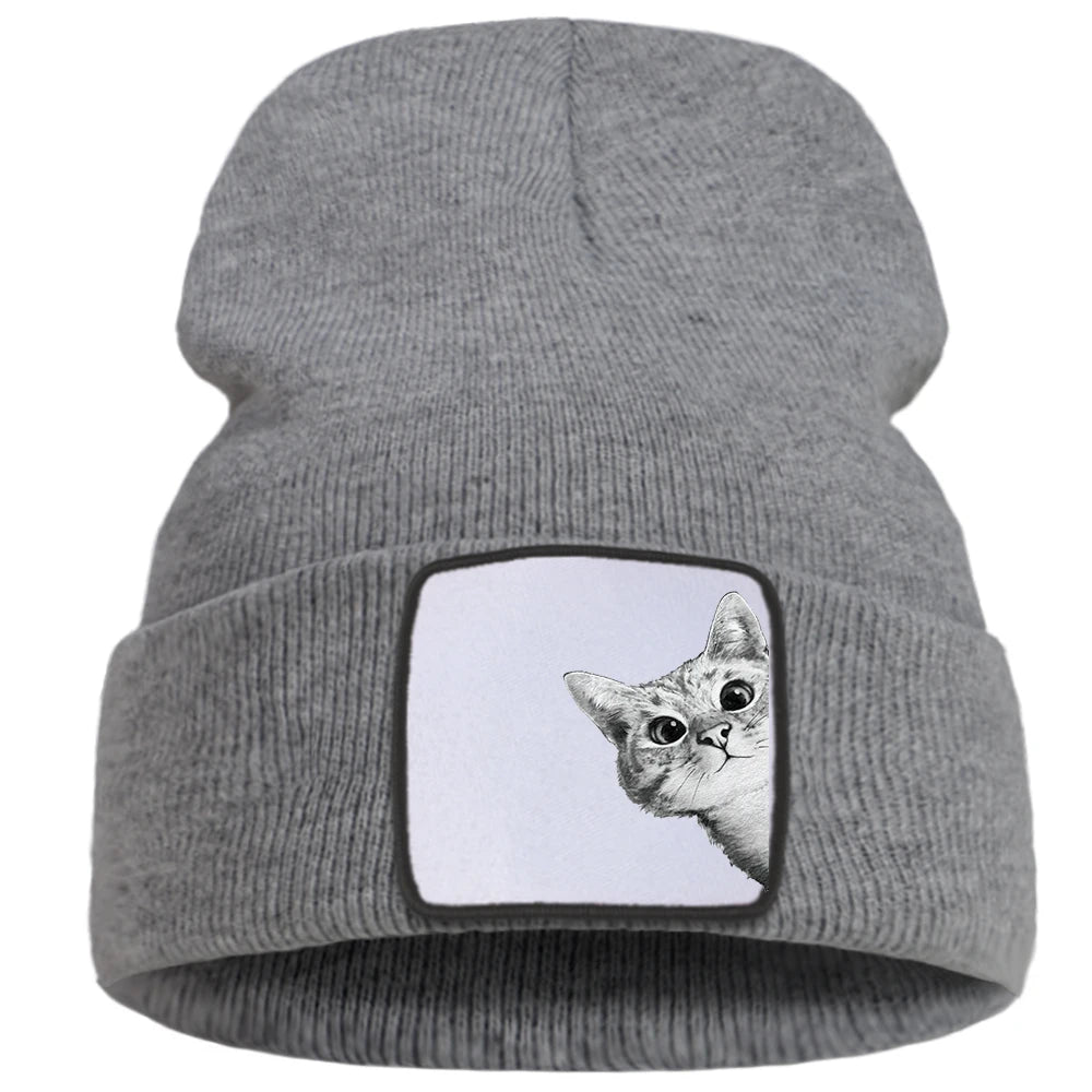 Cappello lavorato a maglia con stampa gatto