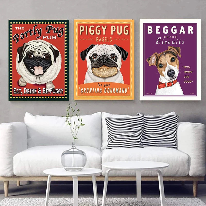 Impressions d’art mural de biscuit de chien vintage