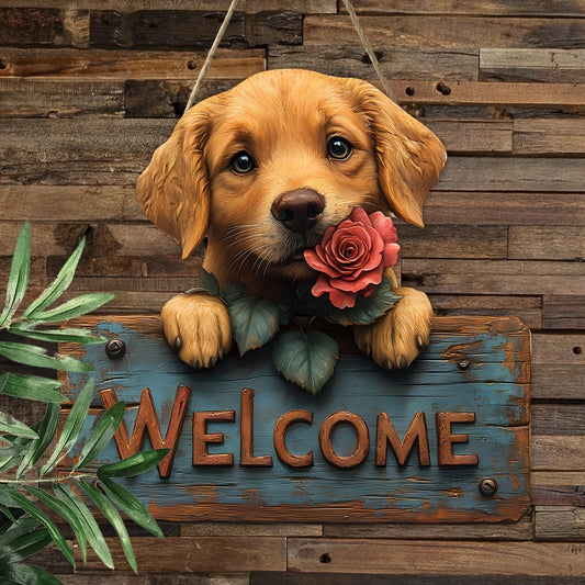 Golden Retriever Welcome Sign