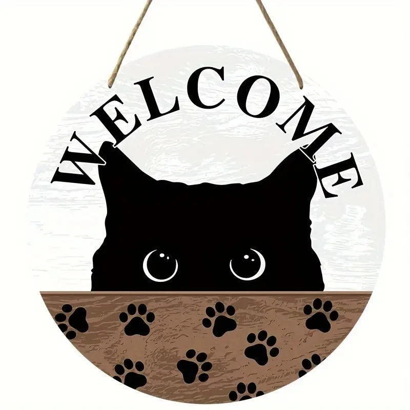Letrero de madera de gato Bienvenido