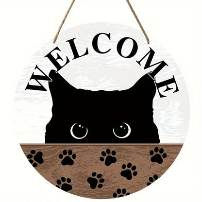 Letrero de madera de gato Bienvenido