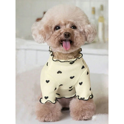 Heart-Print Waffle Dog Shirt with Ruffle Edges