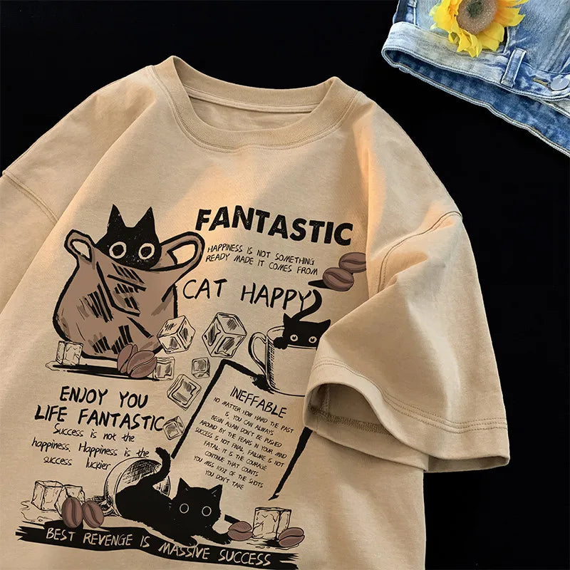 T-shirt sur le thème du chat heureux