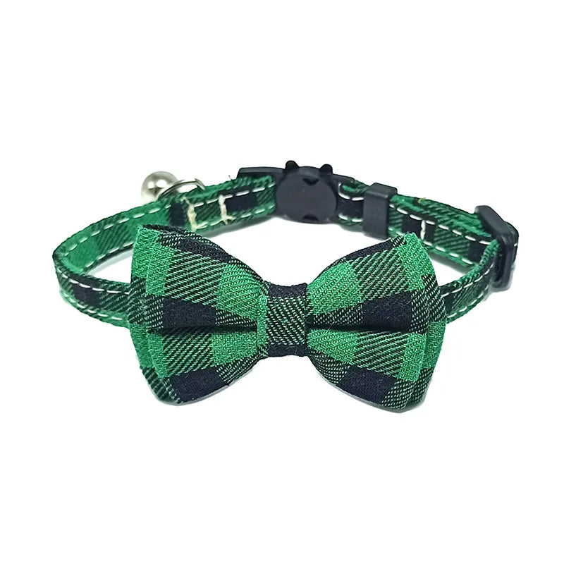 Cute Plaid Pet Collar with Bow Tie & Bell