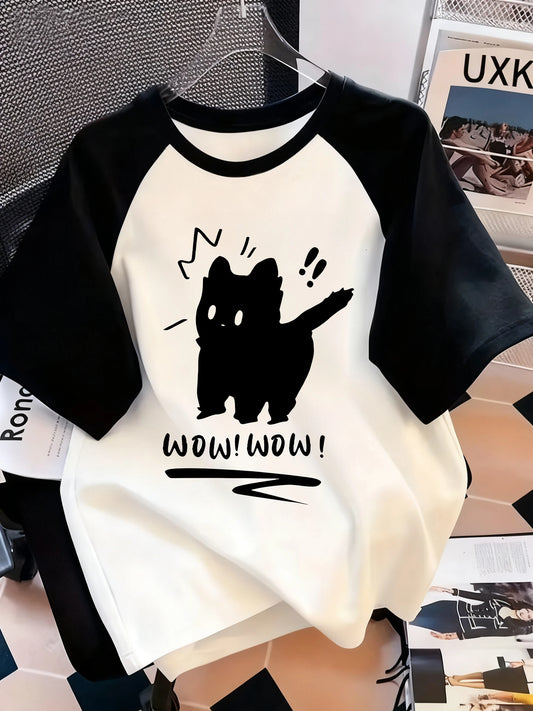 T Shirt Cat Letter Print