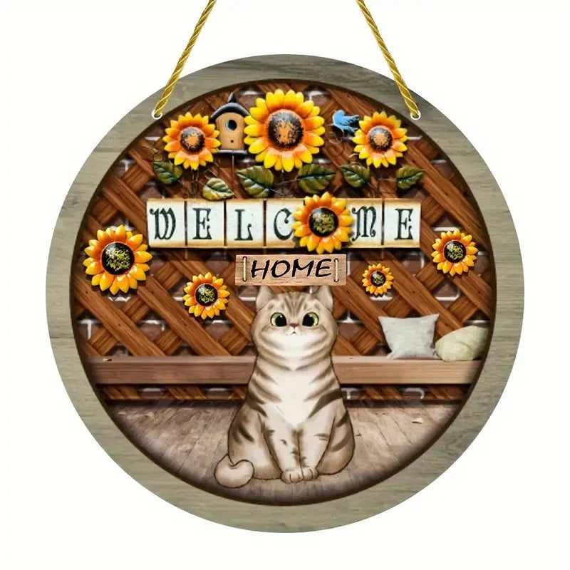 Letrero de madera de gato Bienvenido