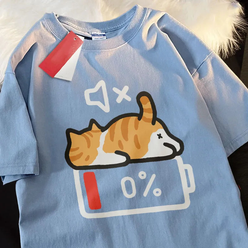Battery Died Cat Cartoon Shirt