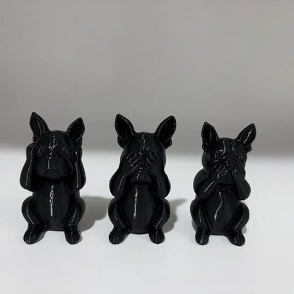 Three Wise French Bulldogs Figurines