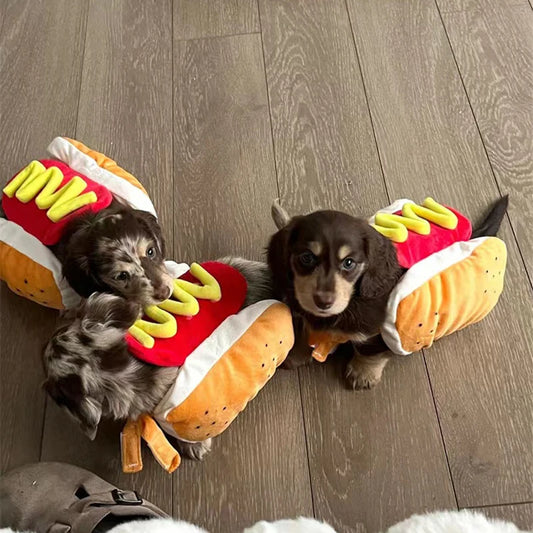 Hot Dog Pet Costume with Bun and Mustard Details