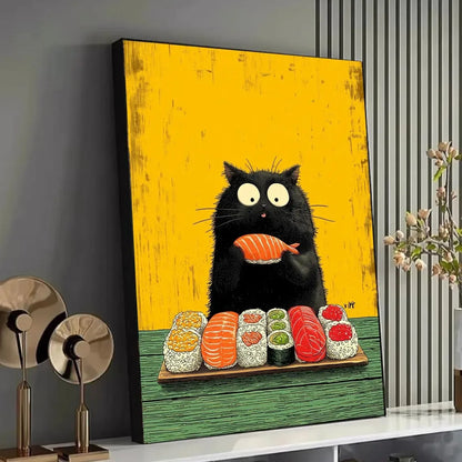 Cat Eat Sushi Wall Art Decor