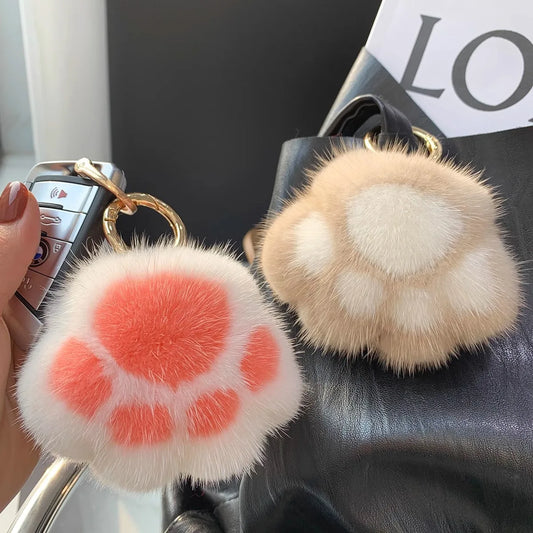 Porte-clés patte de chat moelleux