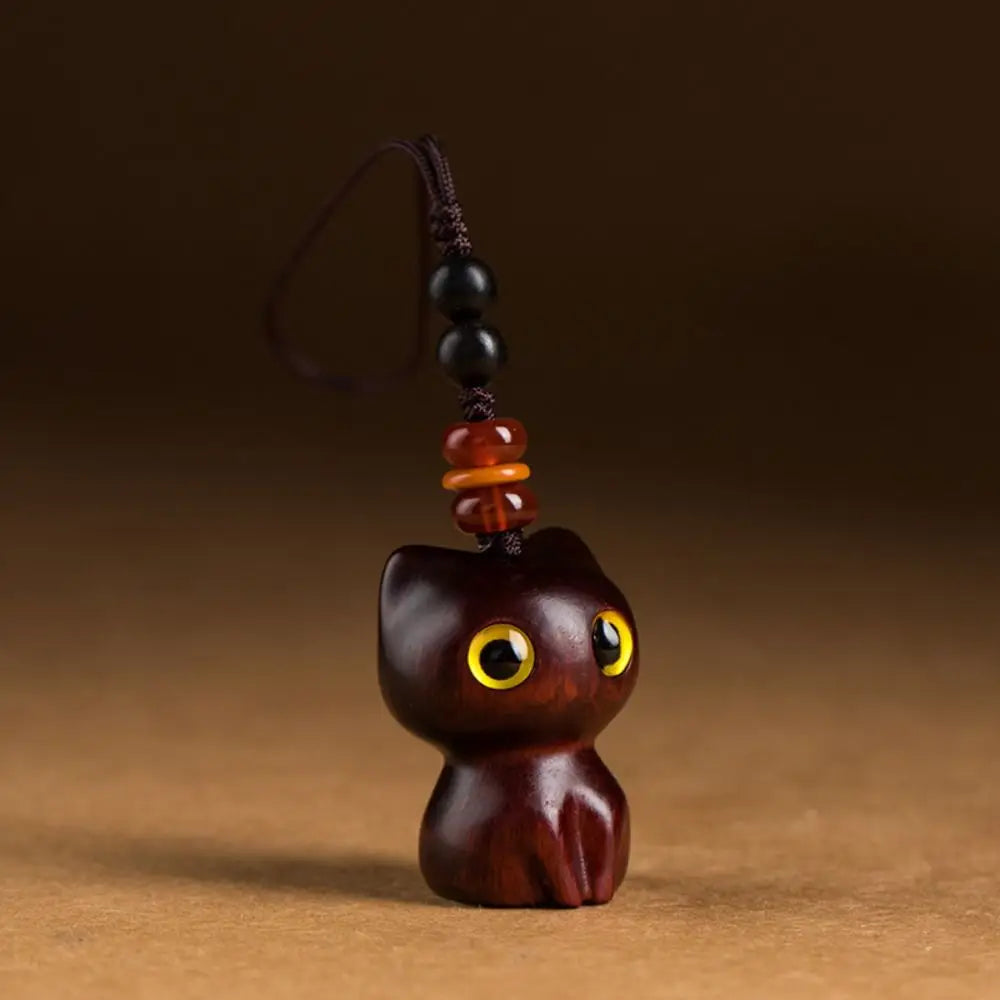 Porte-clés chat porte-bonheur en bois