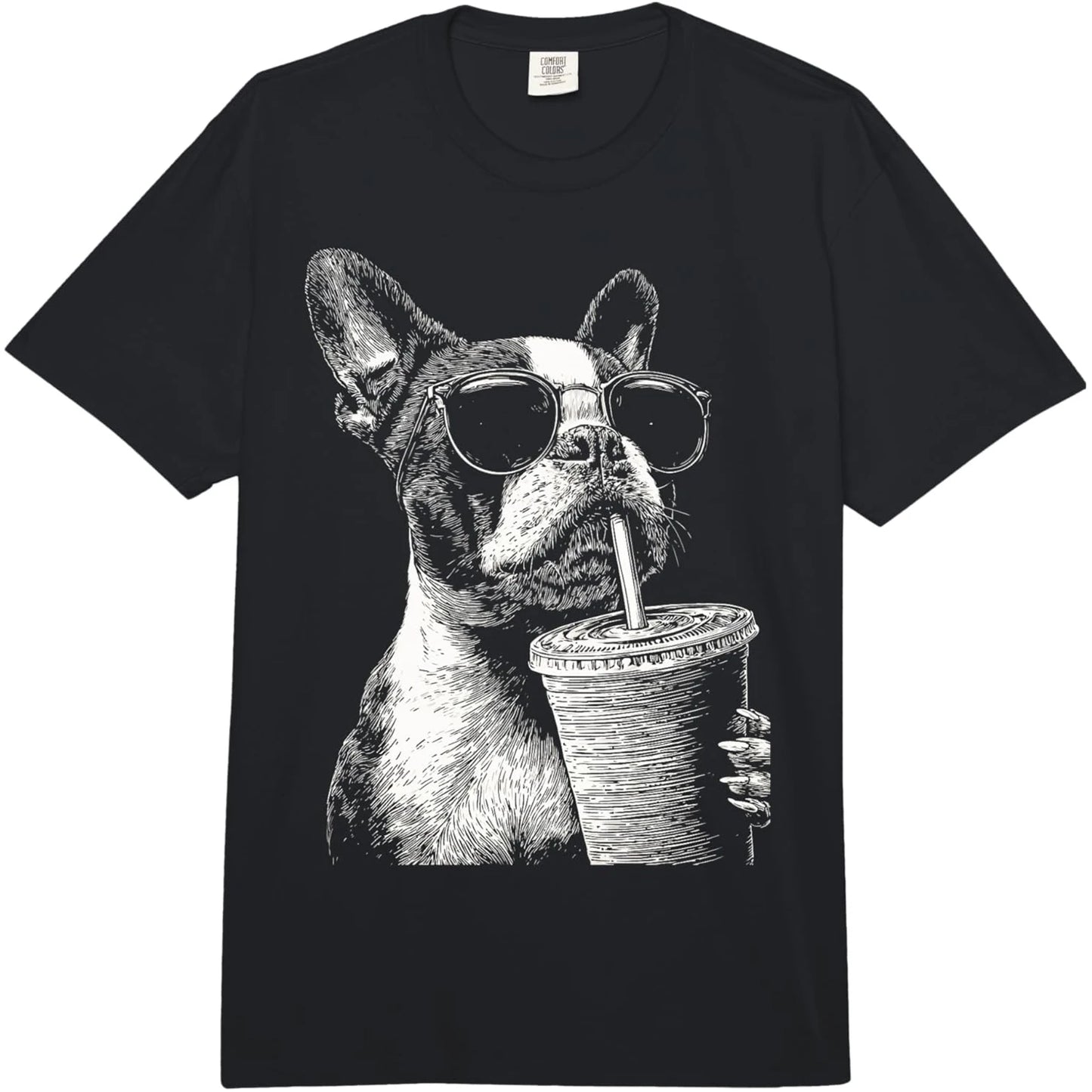 Boston Terrier Drinking Iced Coffee Shirt