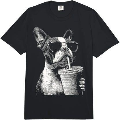 Boston Terrier Drinking Iced Coffee Shirt